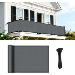 COOLBOYS 3'x16' Dark Grey Balcony Privacy Screen Fence HDPE Balcony Decor UV Protection Fencing Mesh Shade Net Cover for Outdoor Wall Garden Yard Backyard,Porch,Deck,Patio