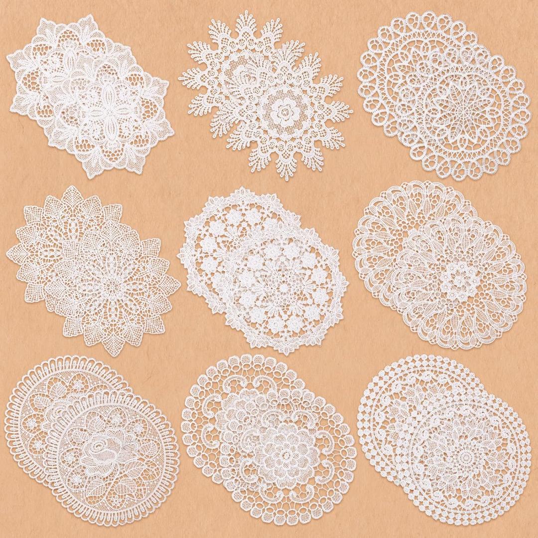 Mimorou 18 Pieces 8 Inch Lace Doilies for Tables Crochet Doilies Vintage Cotton Lace Coasters Handmade Round Placemats Rustic Table Decor for Kitchen Dining Room Wedding Cup Vase Decoration (White)