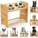 Elevated Dog Bowls, Adjustable Raised Dog Bowl Stand for Large and Medium Pet, 15" High Bamboo Pet Food Feeder with 2 Stainless Steel Dishes6 Heights