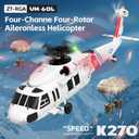 K270 UH60L Remote Controlled Helicopter 2.4Ghz 4CH RC Helicopter Heli Aileronless 6-Axis Gyroscope Air Pressure Hold Optical Flow Position 3-Batteries for Adults Beginners