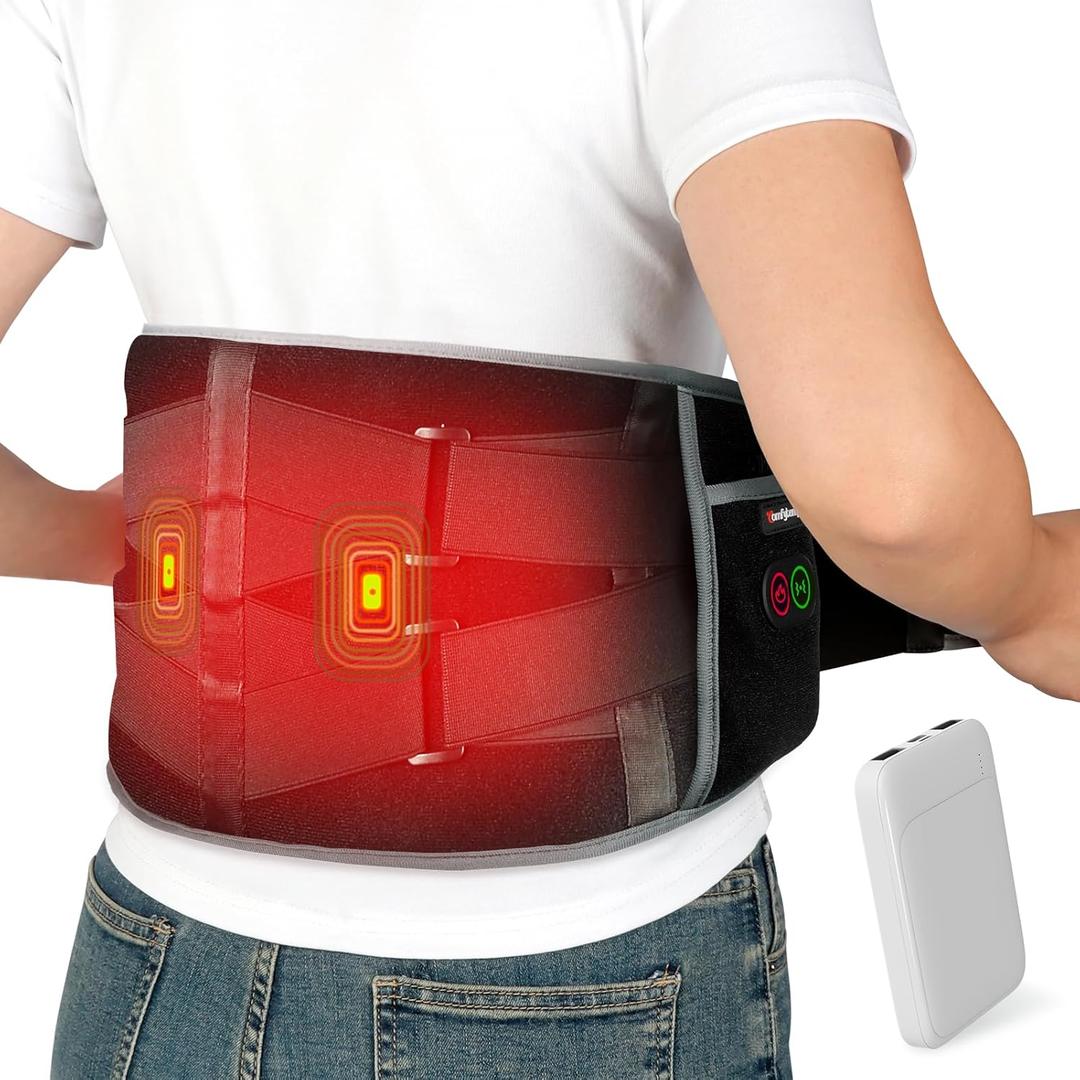 Comfytemp Cordless Heating Pad with Massager for Back Pain Relief, Portable Lower Back Massager FSA HSA Eligible Wearable, Father's Day Gifts, Birthday Gifts for Dad Mom Men Women, 3 Heat Auto-Off 58" (Black)