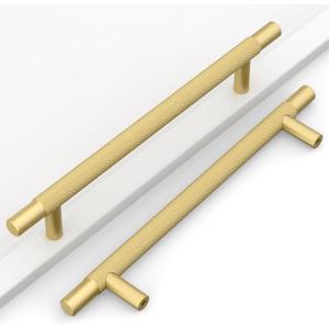 10 Pack 6.3"(160mm) Gold Cabinet Pulls Knurled Kitchen Cabinet Handles Gold Drawer Pulls Cupboard Hardware for Cabinets CK0088