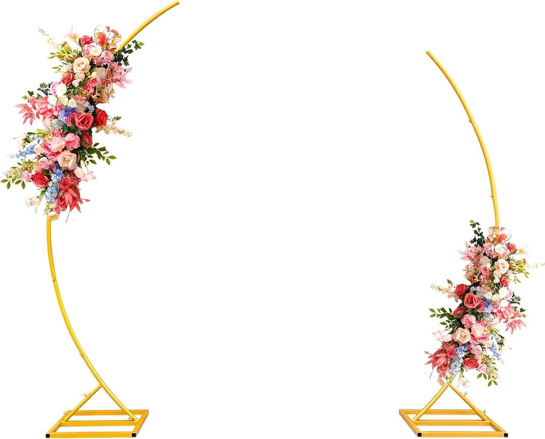 Metal Open Arch Backdrop StandHalf Moon Arch Stand Set of 2,Wedding Archs for Ceremony,Birthday,Wedding,Bridal Baby Shower,Anniversary,Floral Stand (Gold)