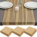 3 Pcs First Communion Decorations Gauze 10 ft Table Runner Glitter Metallic Foil Sheer Tulle Chiffon Cheesecloth Sequin Table Runner for Wedding Party Anniversary Birthday (Gold)