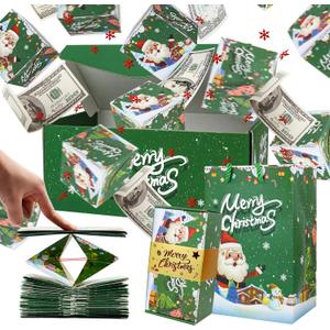 Surprise Gift Box Explosion for Money, Unique Folding Bouncing Red Envelope Gift Box with Confetti, Cash Explosion Luxury for Birthday Anniversary Valentine Proposal (15 Bounces) (Christmas-Green)