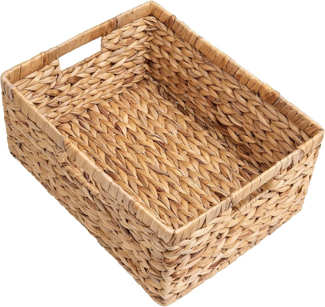 StorageWorks Extra Large Wicker Baskets for Organizing, Water Hyacinth Storage Basket with Built-in Handles, 1 Pack (16 "L x 13"W x 7 "H)