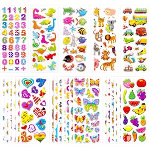 24 Sheets 3D Puffy Stickers for Kids & Toddlers, 550+ Cute Sticker Pack, Including Animal, Cars, Dinosaur, Fruit & Fish and More Stickers for Boys, Girls, Teachers, Reward, Craft Scrapbooking