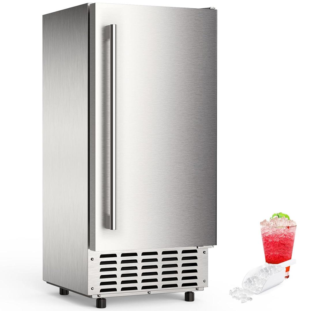 Electactic Nugget Ice Maker Machine, Under Counter Ice Machine,Stainless Steel Built-in Freestanding Ice Maker,66Lbs/Day,LCD Panel/Self-Clean/24H Timer,for Home Kitchen Office Bar Party (SILVER)