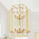10-Light Lantern Tiered Pendant Light FixturesGold Farmhouse Chandelier High CeilingLarge Pendant Light for Foyer Entry Staircase Kitchen Island Dining Room