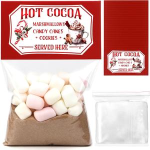 100 Set Christmas Cocoa Hot Chocolate Toppers with Clear Party Favor Treat Bags Christmas Clear Bag Toppers for Hot Cocoa Mix Marshmallows Cookies Candies Small Gifts