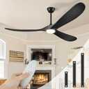 72" Outdoor Ceiling Fans with Lights and Remote Control, Large Ceiling Fan with Lights High CFM Quiet 3 Wood Blade Propeller Outdoor Fan,Propeller Ceiling Fan for Patio,Matte Black