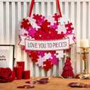 2 x Valentines Day Decorations, Valentines Wreath for Front Door, Love You to Pieces Door Sign, 3D Foldable Wooden Heart Decor, Romantic Wall Hanging Decoration for Wedding Anniversary (13.6Lx0.4Wx13.8H, Red, White, Pink)