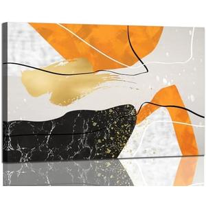 DONGYOUJI Abstract Canvas Wall Art for Living Room - Modern Orange Grey Black Painting Artwork for Bedroom - Contemporary Wall Decor Picture for Home Office Decoration 24x36inch