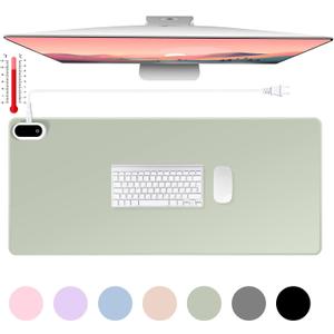 Konohan Heated Desk Pad Warm Mouse Pad, 5 Heating Level & 4 Hour Auto Shut-Off, PU Leather Warm Mouse Mat Heating Keyboard Gaming Mice Warmer Mat Only Supports 110v(Gray-Green Color,31.5" X 13")