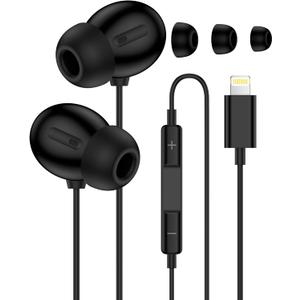 Wired Earphones for iPhone Headphones with Lightning Connector, [Apple MFi Certified] Wired Earbuds Lightning Noise Cancelling Apple Ear Buds Corded for iPhone 14/14Pro Max/13/13Pro/12/12 Pro/11/XR/8 (Black)