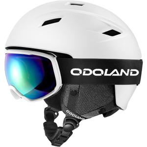 Odoland Ski Helmet and Goggles Set, Snowboard Helmet Glasses for Men, Women & Youth - Shockproof/Windproof Gear for Skiing, Snowboarding (L(59-63cm/23.23-24.8''), Ivory White)