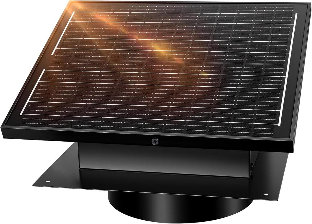 32W Solar Powered Attic Exhaust Fan with 10" Roof Vent - IP68 Waterproof DIY Ventilation System to Lower Heat, Prevent Moisture & Save AC Costs - Off-Grid Cooling for House, Garage,Shed & Greenhouse