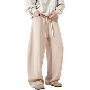 AIFARLD Mens Baggy Sweatpants Wide Leg Casual Sweat Pants with Pockets Elastic Waist Drawstring Relaxed Fit (Large, Beige)
