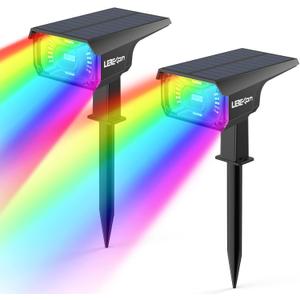 Solar Outdoor Lights,40 LEDs Color Changing RGB Solar Landscape Path Lights,USB & Solar Powered Multicoloured Spotlights,14 Colors Auto Cycling Spotlights for Yard,Garden,2 Pack