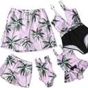IFFEI Mommy and Me Swimsuits One Piece Family Matching Swimwear Coconut Tree Printed Deep V Neck Bathing Suits, Size L