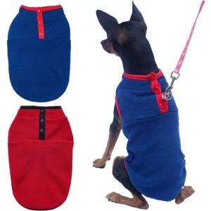 2 Pack Dog Sweater, Warm Puppy Jacket, Autumn Winter Coat, Pet Stretch Fleece Apparel with Buttons for Small Medium Dog Cats (Red+Blue, X-Small)