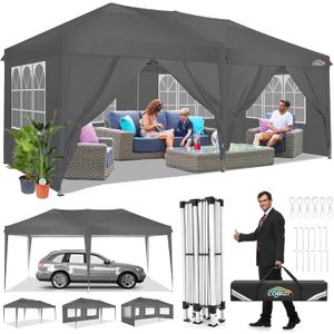 COBIZI 10x20 Pop Up Canopy Tent with Removable Sidewalls Waterproof Commercial Instant Shelter Outdoor Gazebo Party Tent Protable Canopy Tents for Parties with Carry Bag (Gray, 10'x20')