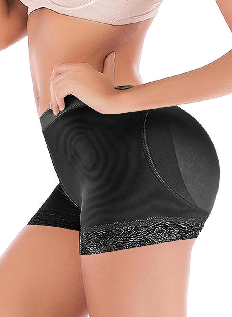 FUT Womens Butt Lifter Padded Lace Panties Seamless Hip Enhancer Pads Shorts Seamless Underwear (XX-Large, Black Pads)