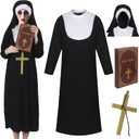 Leumoi 4 Pcs Halloween Nun Costume Women Traditional Nun Outfit with Cross Bible Book Model for Halloween Party (X-Large)