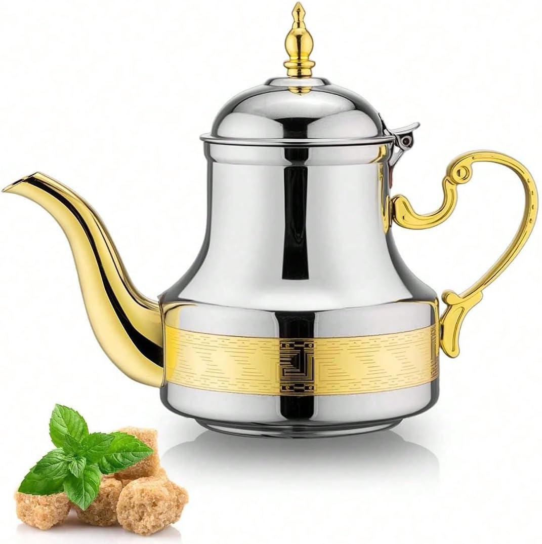 Moroccan Teapot 1.2L Arabic Style Stainless Steel Teapot Teapot Moroccan Tea Service Traditional Religious Style Tea Kettles