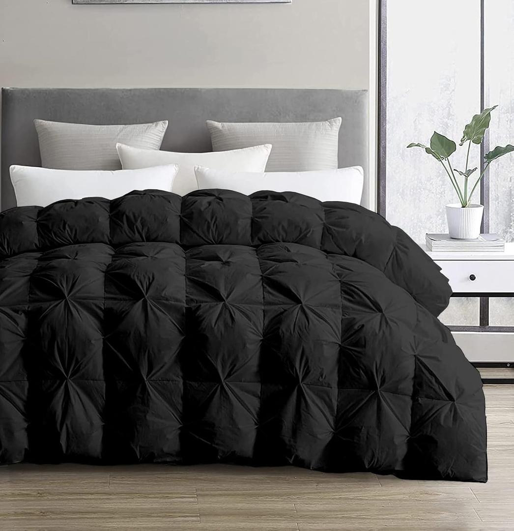 SLEEP-NEST Super King Plus Comforter 138x122 Hotel Luxury Down Alternative Pinch Pleated 1 Piece Comforter with 8 Tabs/Loops, Extra Large XL King Quilt for All Season, Oversized King - Black