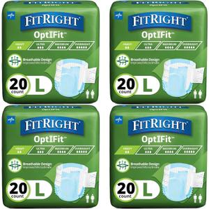 FitRight OptiFit Extra Adult Briefs, Incontinence Diapers with Tabs, Moderate Absorbency, Large, 44 to 56", 80 count