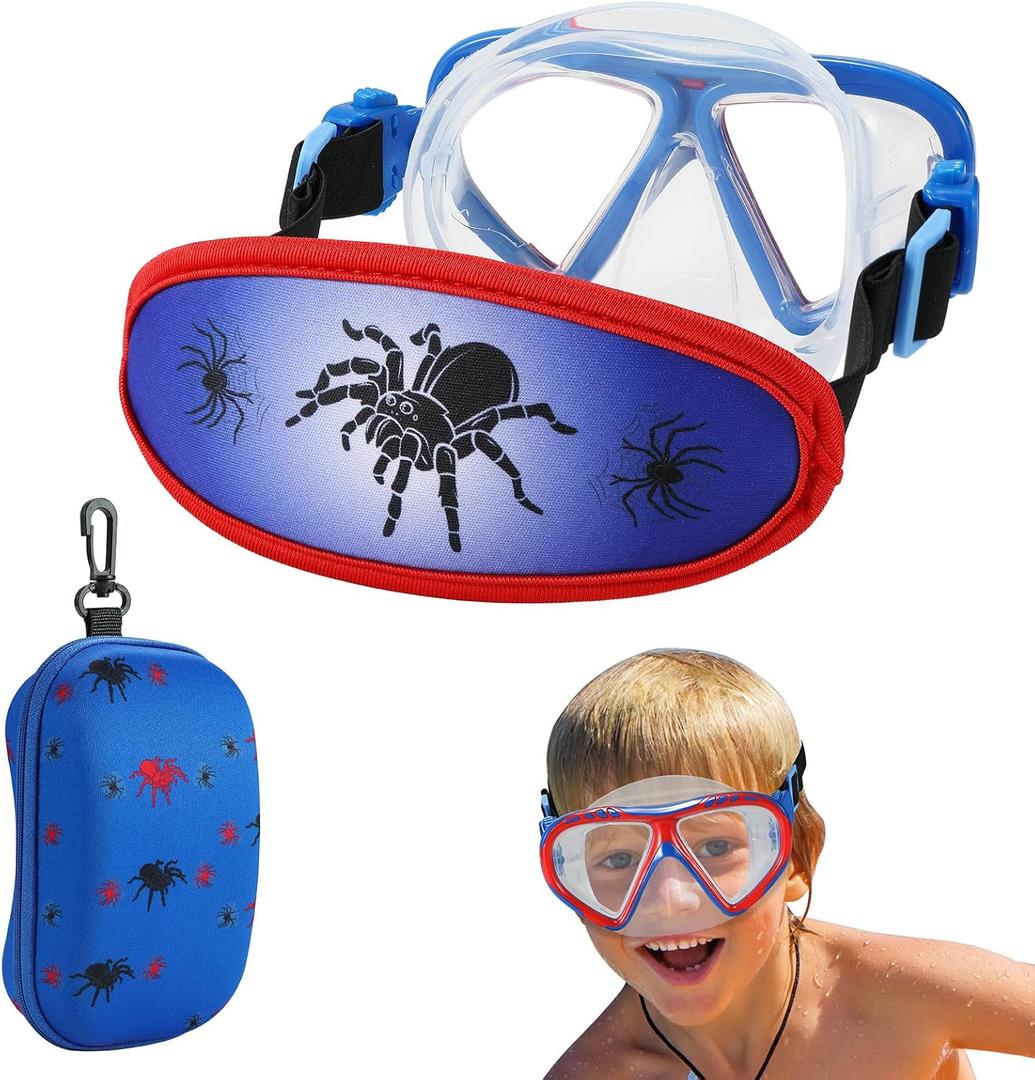 Toddler Goggles Nose Cover, Kid Goggles Fabric Strap, Swimming Goggles Kids 3-6 (Spider)