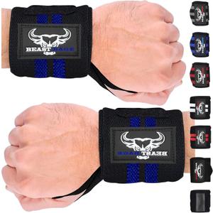 BEAST RAGE Wrist Wraps for Weightlifting - Adjustable Lifting Straps With Thumb Loop for Enhanced Gym Support, Powerlifting, Bodybuilding and Workout (Black/Blue)