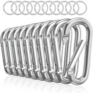 sprookber 3" Aluminum Carabiner D Ring, Caribeener Clips, Spring Snap Hook for Keychain Clip, Set of 10 (Silver)