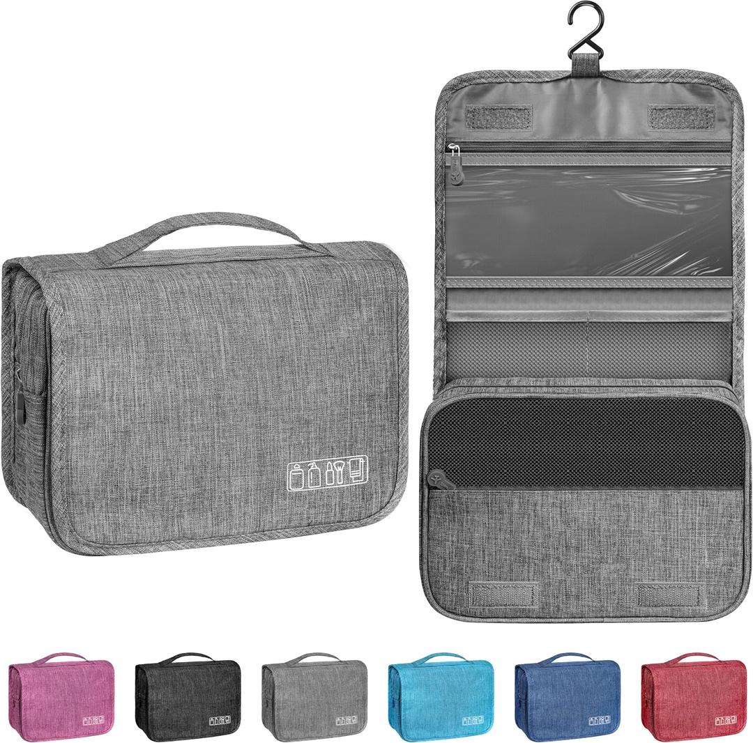 Toiletry Bag Travel Bag with Hanging Hook, Waterproof Shower Bathroom Hanging Toiletry Bag for Men Women, Small Multifunctional Makeup Cosmetic Bag, Portable Toiletries Bag Travel Organizer (Grey)