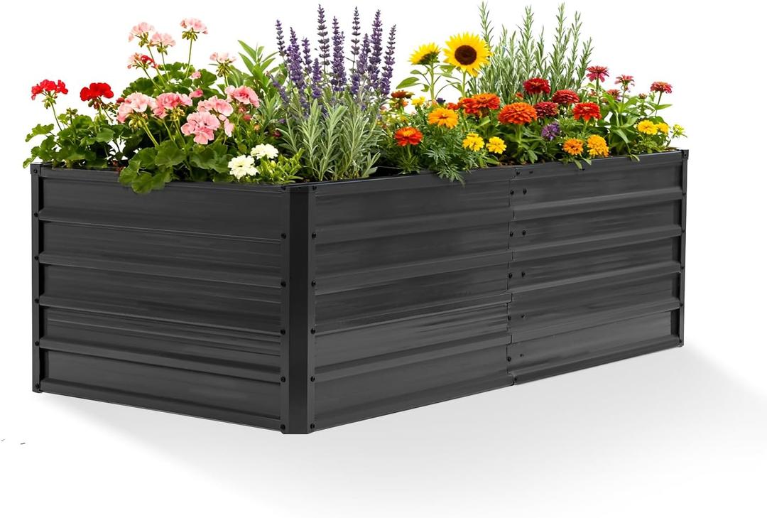 DUMOS Galvanized Metal Raised Garden Bed Outdoor, Dark Gray, 6x3x2ft | Planter Box for Deep-Rooted Vegetables Flowers Herbs, Planter Raised Bed for Patio Balcony Backyard, Open Bottom, Rectangular
