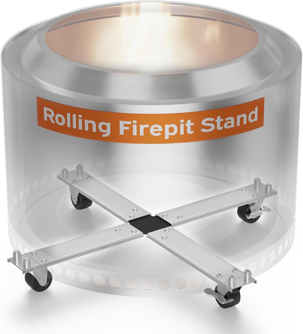 Rolling Firepit Stand for Solo Stove Bonfire – 21" Fire Pit on Wheels Solostove Stand – Rust-Proof Aluminum & Stainless Steel Solo Stove Accessories for Patio, Camping and Gifting by Hickory Summit