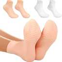 Silicone Moisturizing Socks for Dry Cracked Feet - 2 Pairs, XL Long Size, Non-Slip Heel Socks for Women and Men - High Stretch Foot Care Pedicure - White & Beige