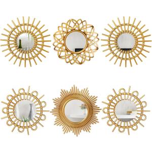 Namalu 6 Pcs Sunburst Mirror for Wall Decor, Small Circle Sun Espejos Decorative Mirror Hanging for Art Entryway Home Decor Bathroom Bedroom Living Room(Elegant,Gold)
