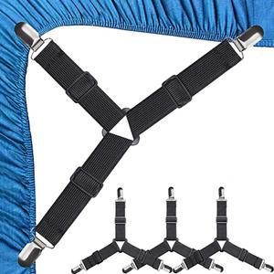 RZJZGZ 4Pcs Bed Fitted Sheet Straps Clips Adjustable Crisscross Sheets Clip Holder Fasteners Suspenders for Mattress Cushion Cribs Elastic Sheet Strap Fitted Sheet Corner Holder (Black)