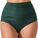 JOYBIK Women’s High Waisted Full Ruched Bikini Swimsuit Bottoms Tummy Control Full Coverage Bathing Suit Bottoms, 2XL