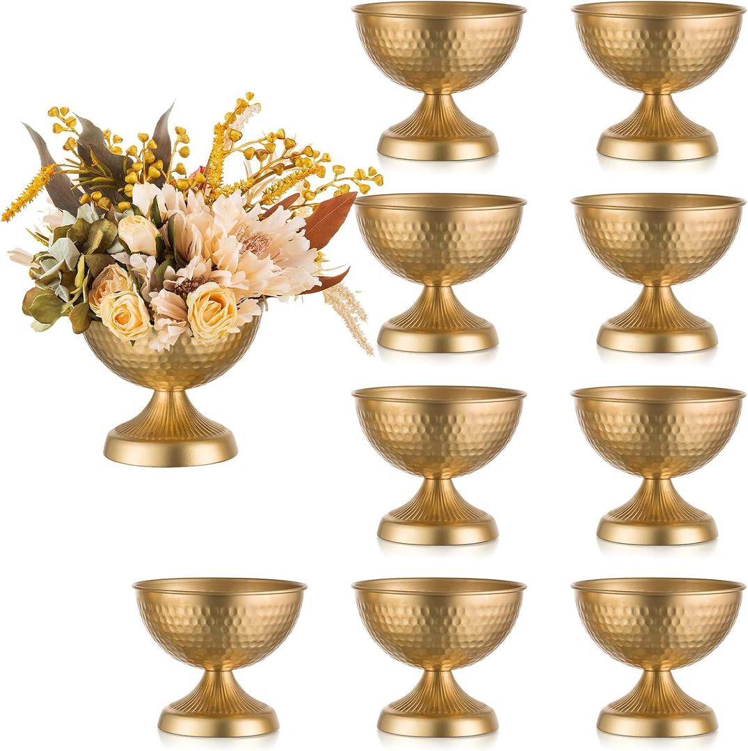 Sziqiqi Urn Vases for Wedding Centrepiece - 6in High Gold Metal Vase Set of 10 Small Vintage Flower Arrangement Pots for Table Centrepieces Elegant Hammered Vase for Christmas Anniversary Party