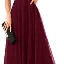 Women's Sequin Sparkly Dresses Evening Gowns Tulle Long Empire Waist Twist Formal Wedding Guest Party Maxi Dress (Burgundy) S