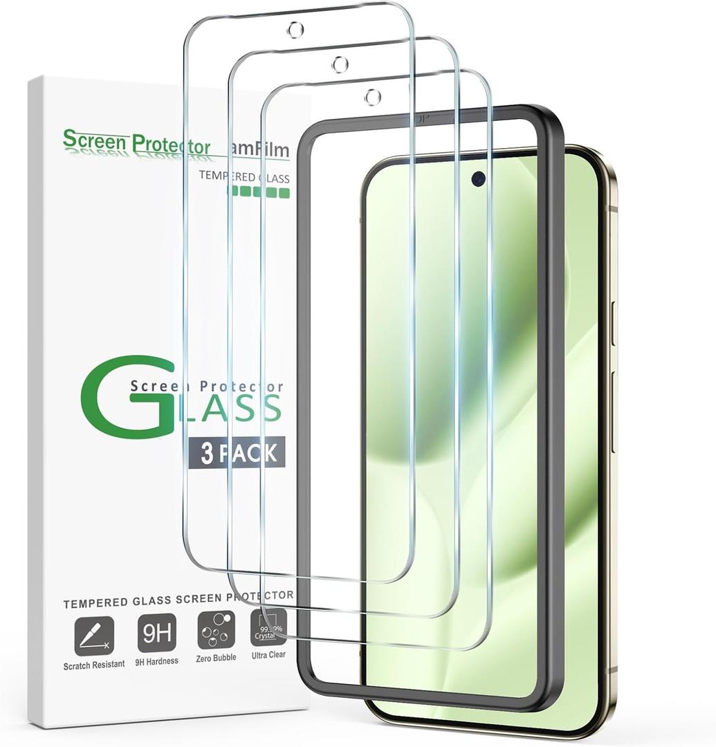 amFilm 3 Pack Screen Protector for Google Pixel 10 & 9 Pro XL 6.8" 2025 & 2024 | 9H+ Military-Grade Tempered Glass | Drop Protection | Fingerprint Compatible | Easy Alignment Frame | Bubble Free