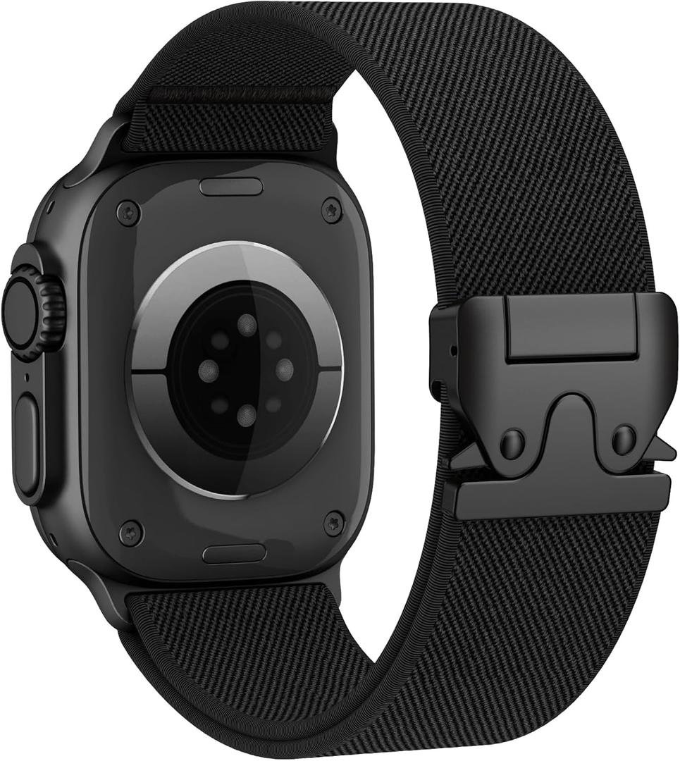 Elastic Sport Band for Apple Watch Ultra 3/2/1 Bands  Men Women, Adjustable Parachute Buckle Nylon Fabric Wristband for iWatch Series 11 10 SE 9 8 7 6 5 4 3 (All Black),  42mm(Series 3)/49mm/46mm/45mm/44mm