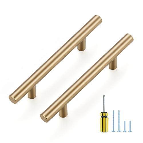 Ravinte 30 Pack Kitchen Cabinet Handles Champagne Bronze 3-1/2 Inch Hole Center Stainless Steel Pulls for Dresser Drawer Cupboard Handles with Screwdriver, 6 Inch Length