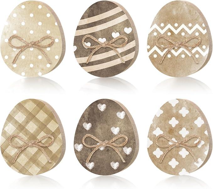 Seeloowy 6 Pcs Easter Bunny Wooden Signs Bunny Easter Egg Wooden Table Centerpiece Table Signs with Rope for Home Decoration Tiered Tray Decor(Novelty)