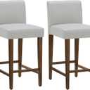 CHITA Counter Height Bar Stools Set of 2, 27" H Seat Height Upholstered Barstools, PU Leather in Creamy Grey, Enlarged 27" Height - 2pcs