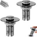 Bathroom Sink Drain Strainer, Stainless Steel Pop-up Strainer Basket Hair Catcher with Removable Basket, Brass Bullet Core, Universal Fit 1.1-2.36 Inch (Matte Black (2PCS))