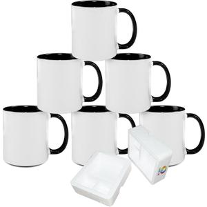 MR.R Sublimation Blanks Dishwasher Ceramic Coffee Mugs with Black Color Mug Inner and Handle Drinking Cup Mug For Milk Tea Cola Water, 11oz, Set of 6